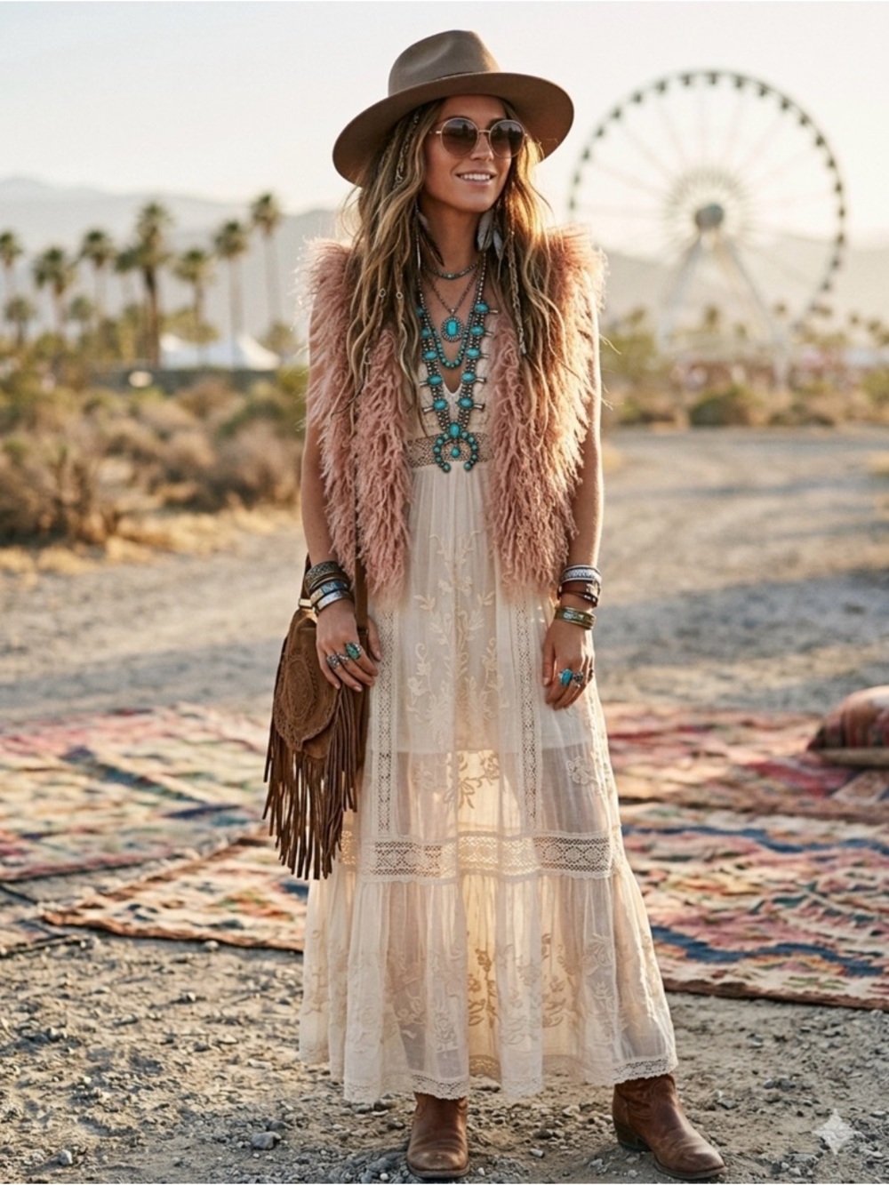 Y2K bebe Plush Genuine Mongolian Lamb Fur Vest in Champagne Blush NWT